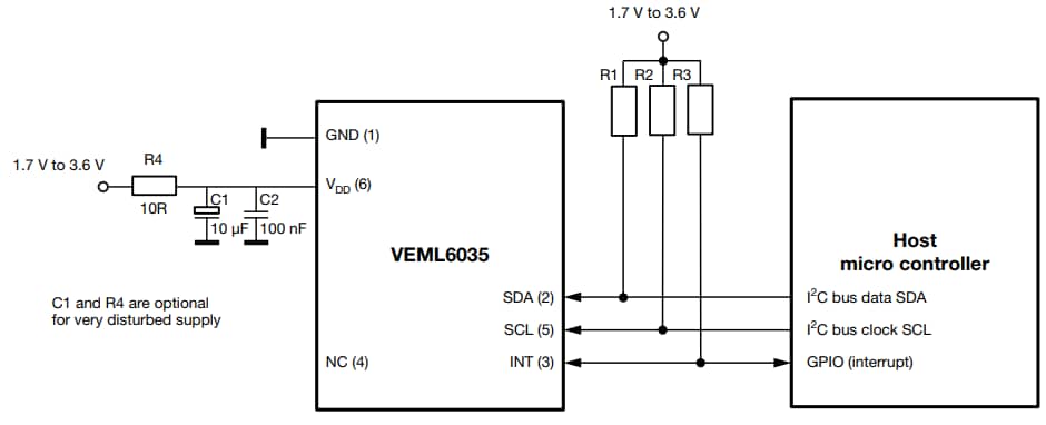 Applikations-Schaltungsdiagramm - Vishay VEML6035 I²C-Umgebungslichtsensor